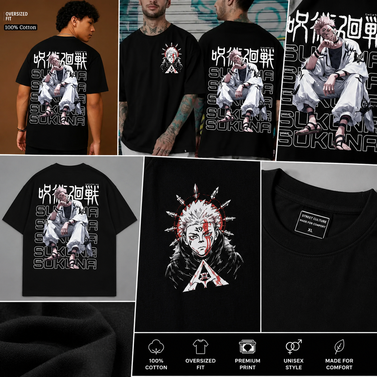 Ryomen Sukuna Oversized Anime T-Shirt | Jujutsu Kaisen | Premium Cotton Streetwear