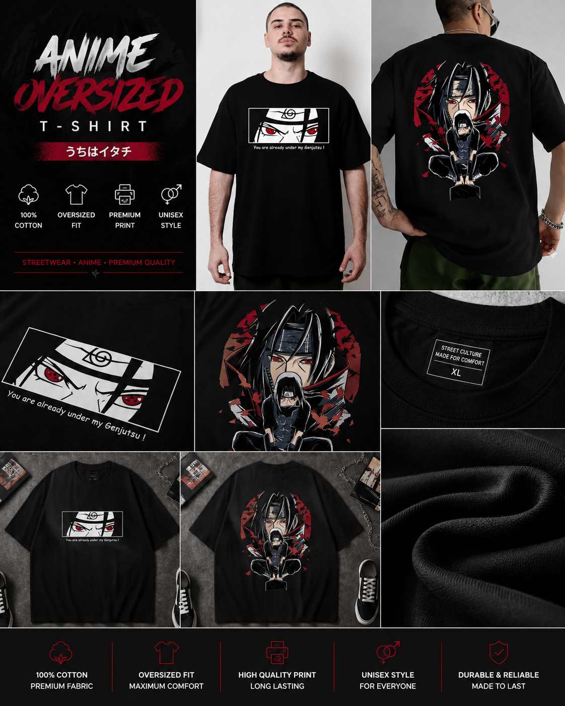 Itachi Genjutsu Anime Oversized T-Shirt | Premium Cotton | Unisex Streetwear
