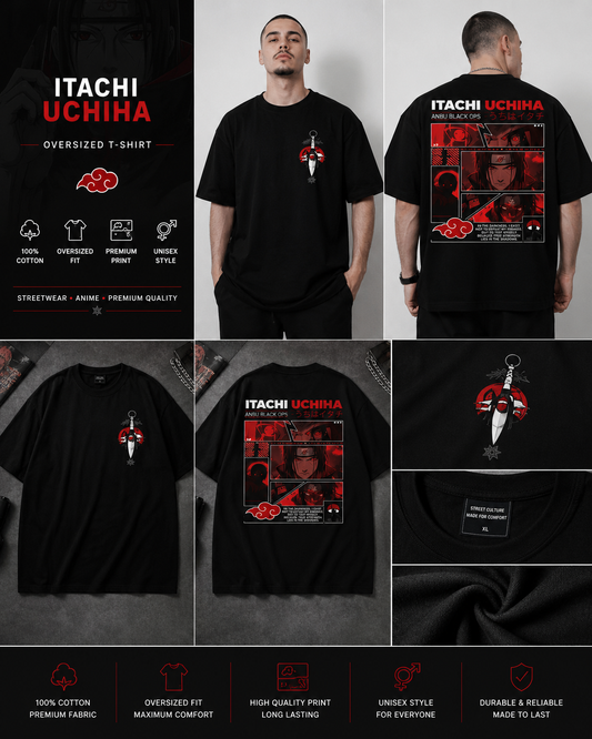 Itachi Uchiha Anime Oversized T-Shirt | Premium Cotton | Unisex Streetwear