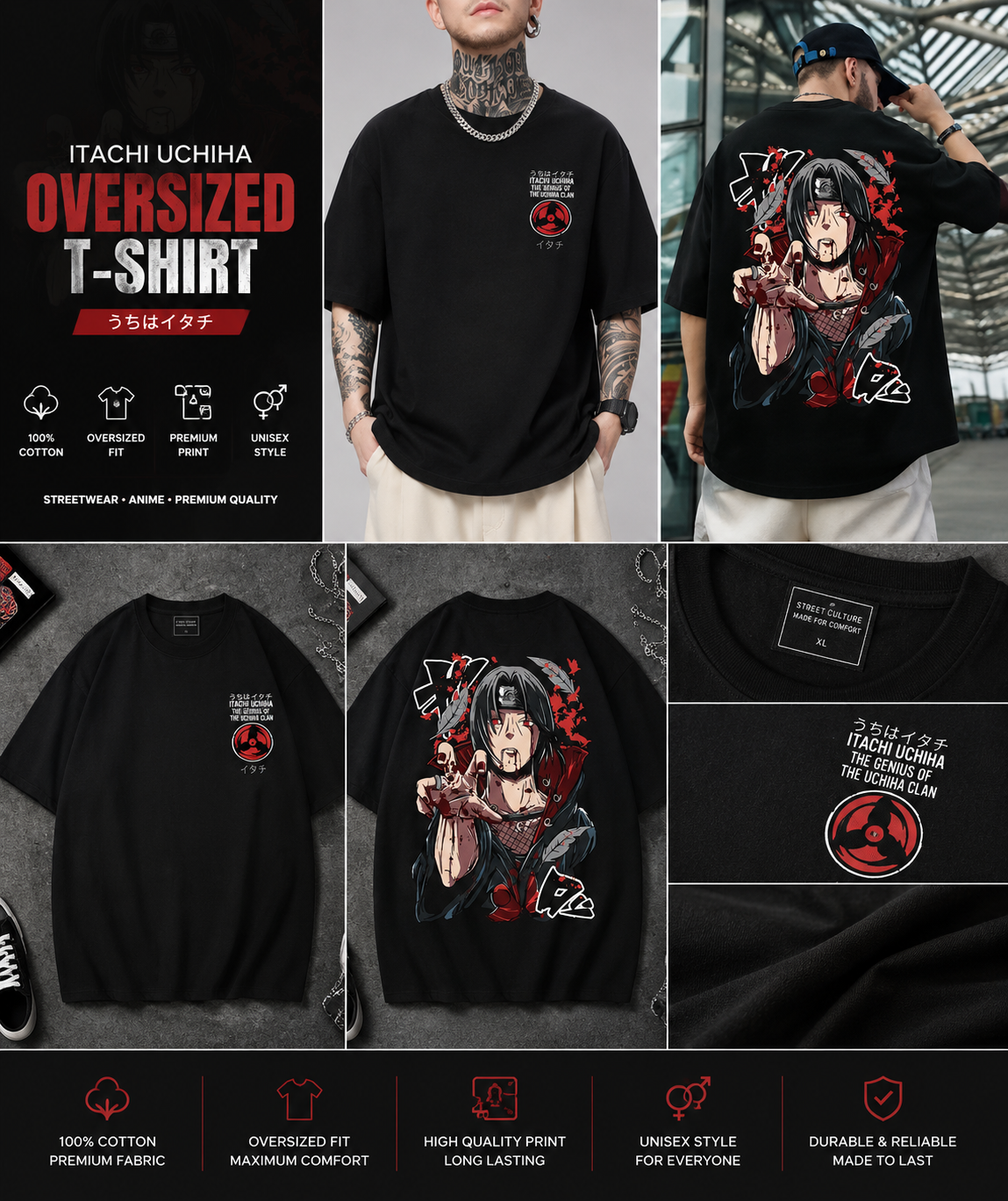Itachi Uchiha Akatsuki Oversized T-Shirt | Premium Cotton Anime Streetwear