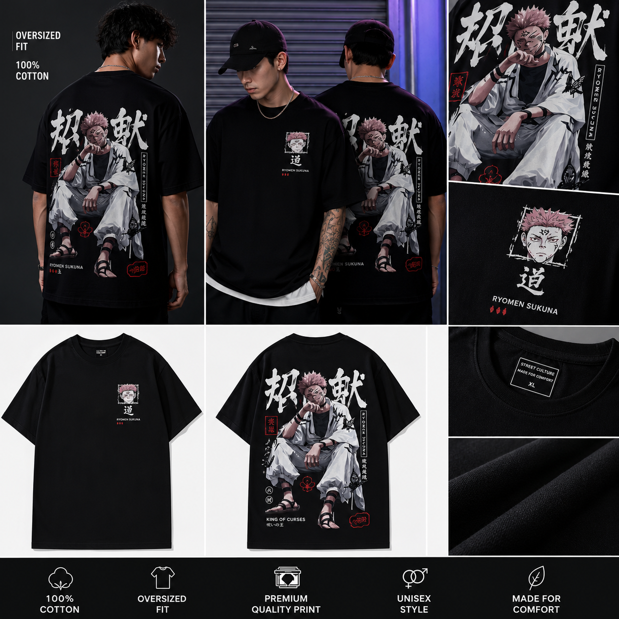 Ryomen Sukuna Oversized Anime T-Shirt | Jujutsu Kaisen | Premium Cotton Streetwear