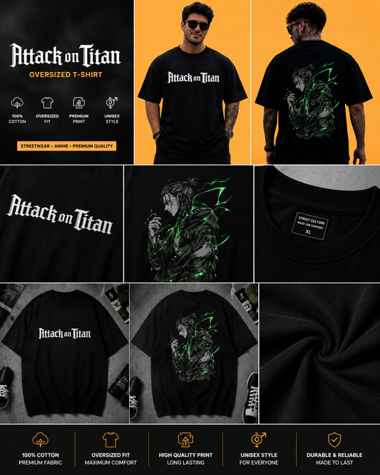 Attack on Titan Oversized Anime T-Shirt | Premium Cotton | Unisex Streetwear Short Description