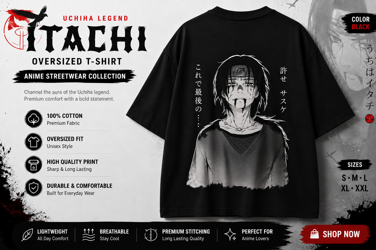 Itachi Uchiha Oversized Anime T-Shirt | Premium Streetwear Tee